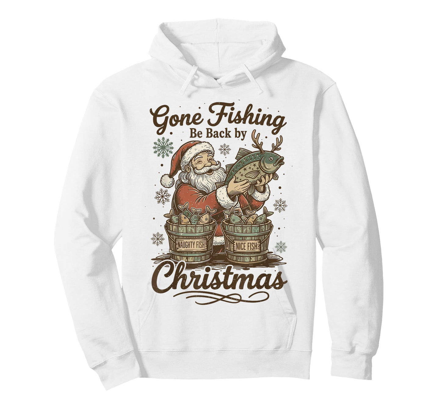 Gone Fishing Be Back by Christmas Santa Fishermen Retro T-Shirt