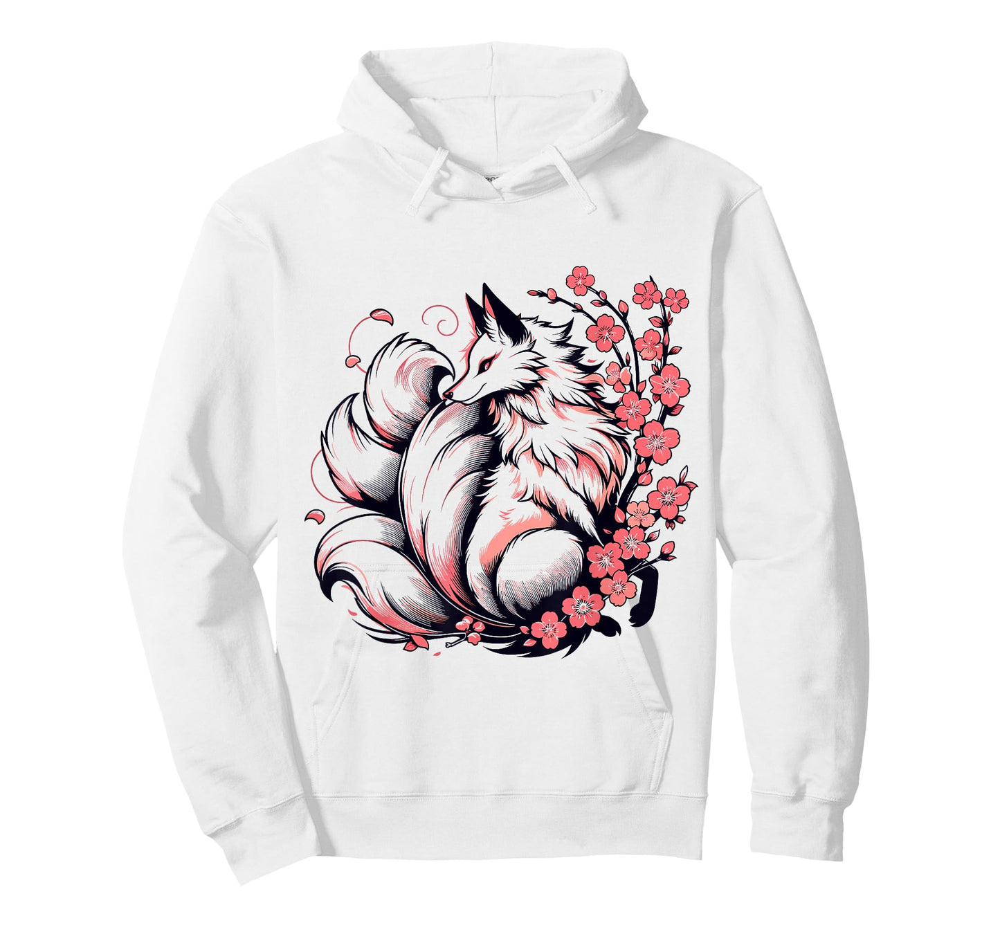 Retro Japanese Kitsune Nine Tailed Fox Cherry Blossom Anime T-Shirt