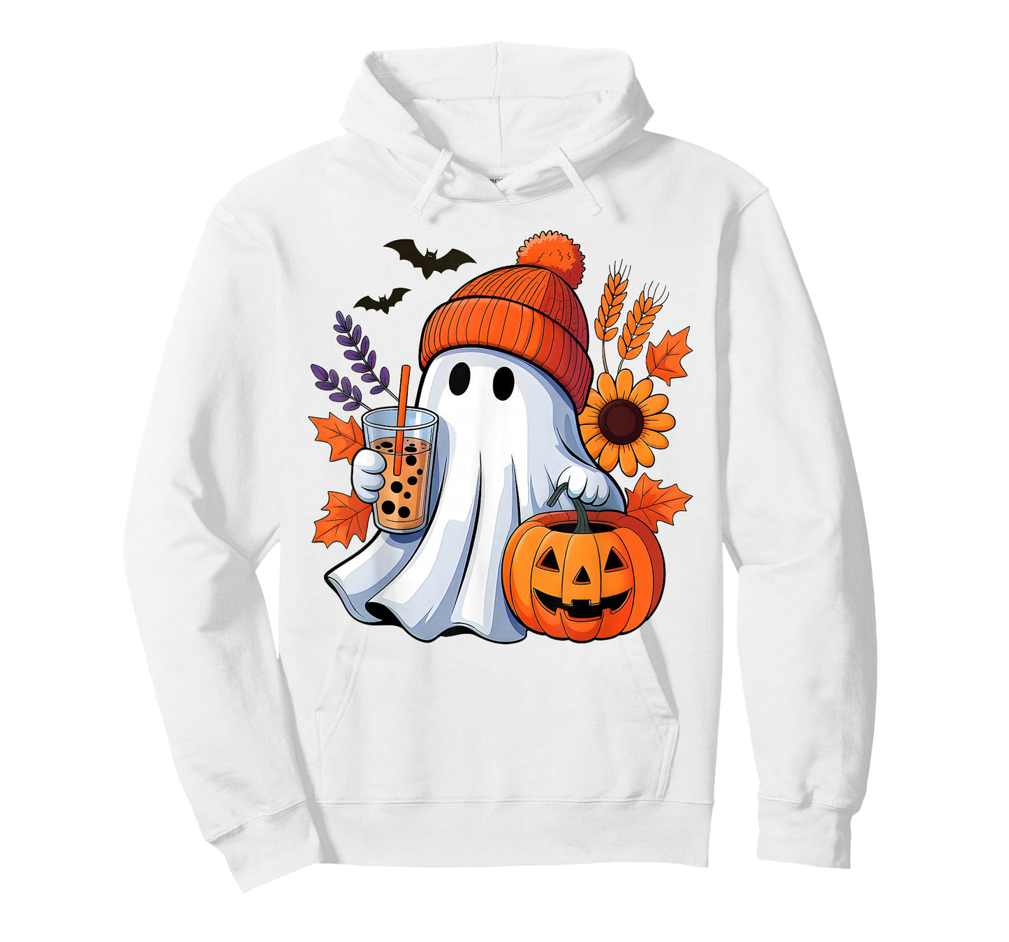 Cute Ghost Drinking Coffee Autumn Pumpkin Halloween Costume T-Shirt