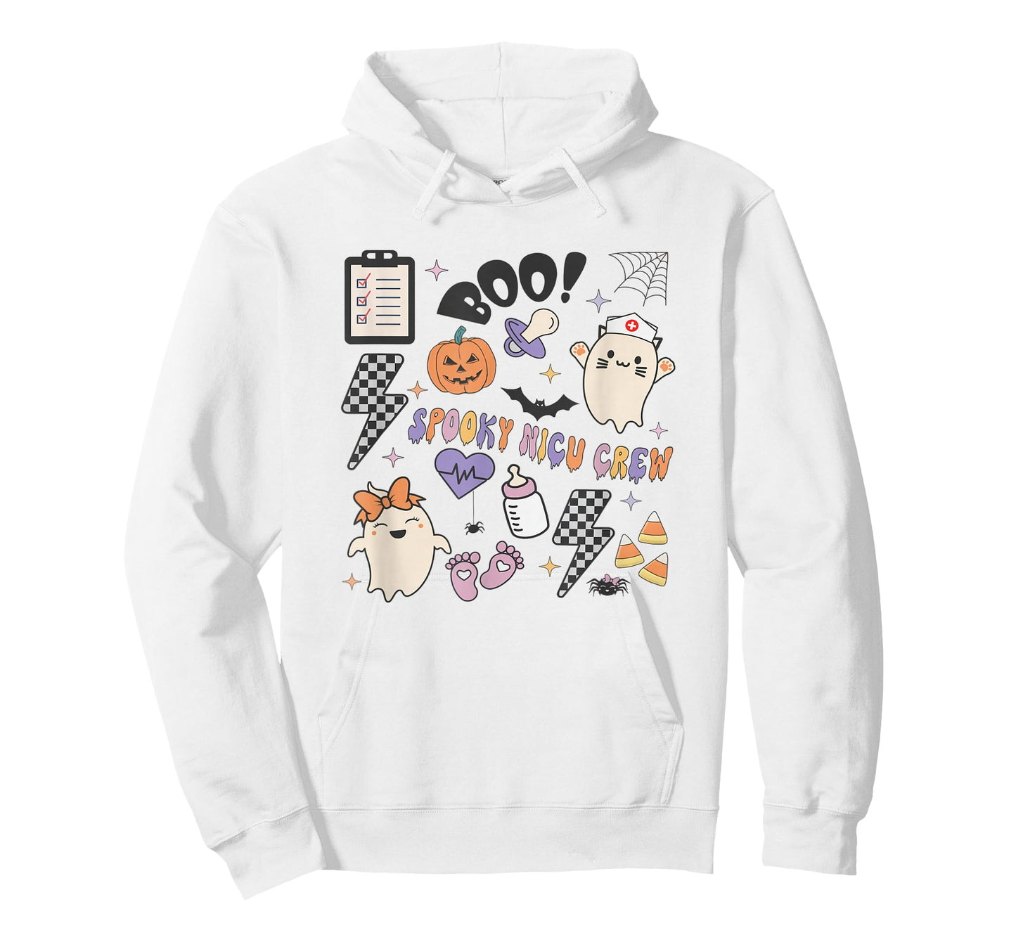 Retro Spooky NICU Nurse Halloween Cute Pumpkin Ghost Women T-Shirt