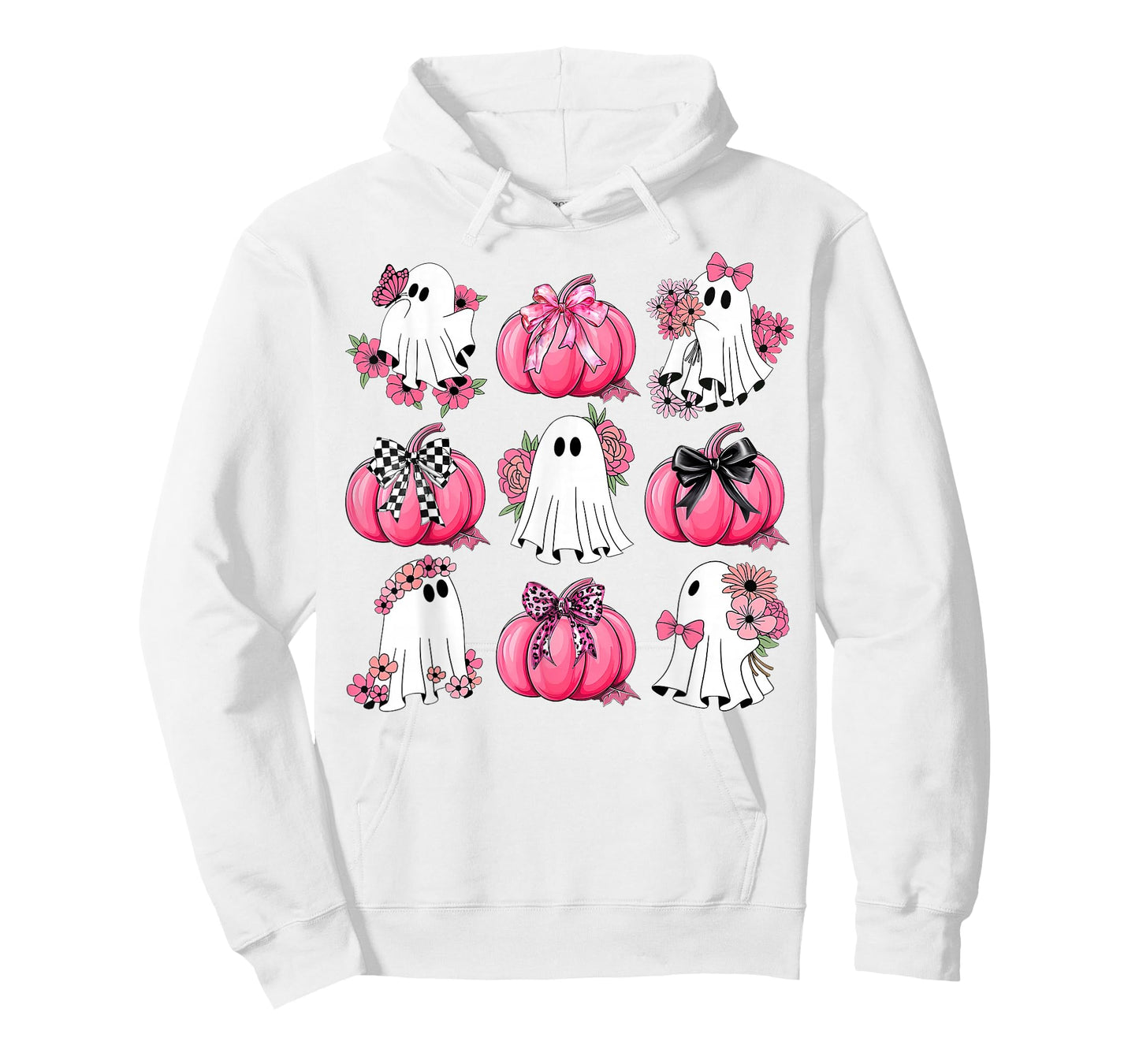 Cute Ghost Florals Pink Coquette Bows Pumpkins Halloween T-Shirt