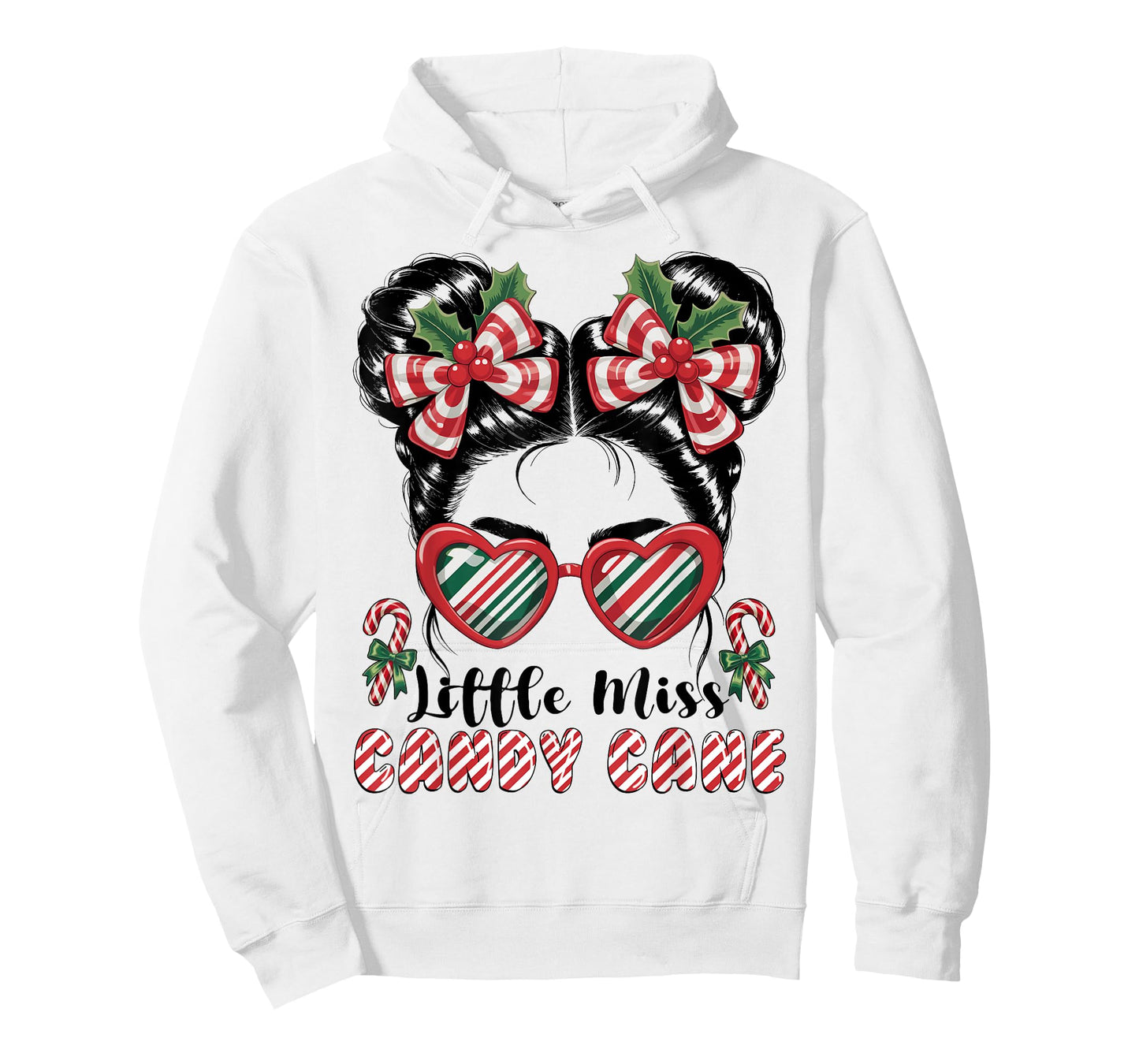 Messy Bun Little Miss Candy Cane Christmas Girls Toddlers T-Shirt