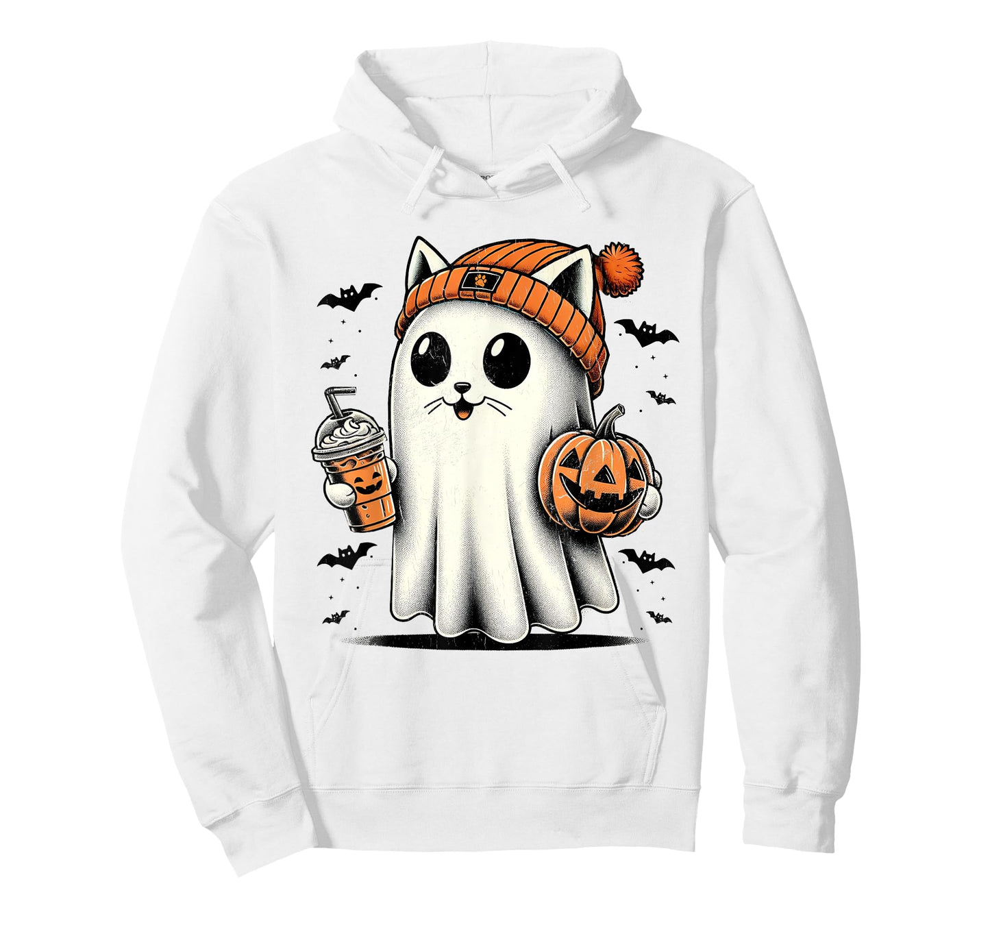 Cute Cat Ghost Iced Coffee Funny Ghost Halloween Ice Coffee T-Shirt for Men Women Kids
