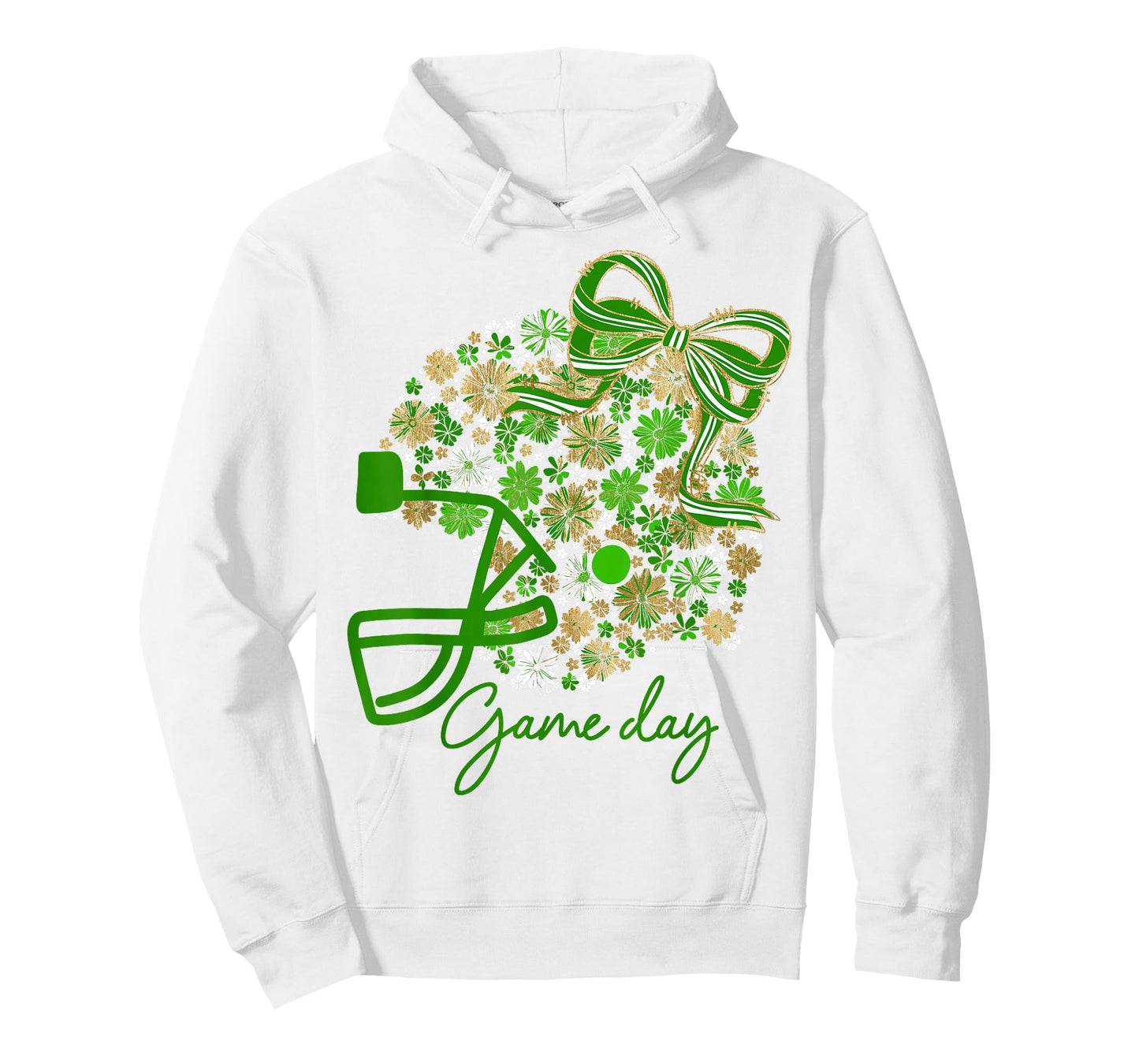 Floral Football Game Day Girly Team Spirit Green Gold White T-Shirt