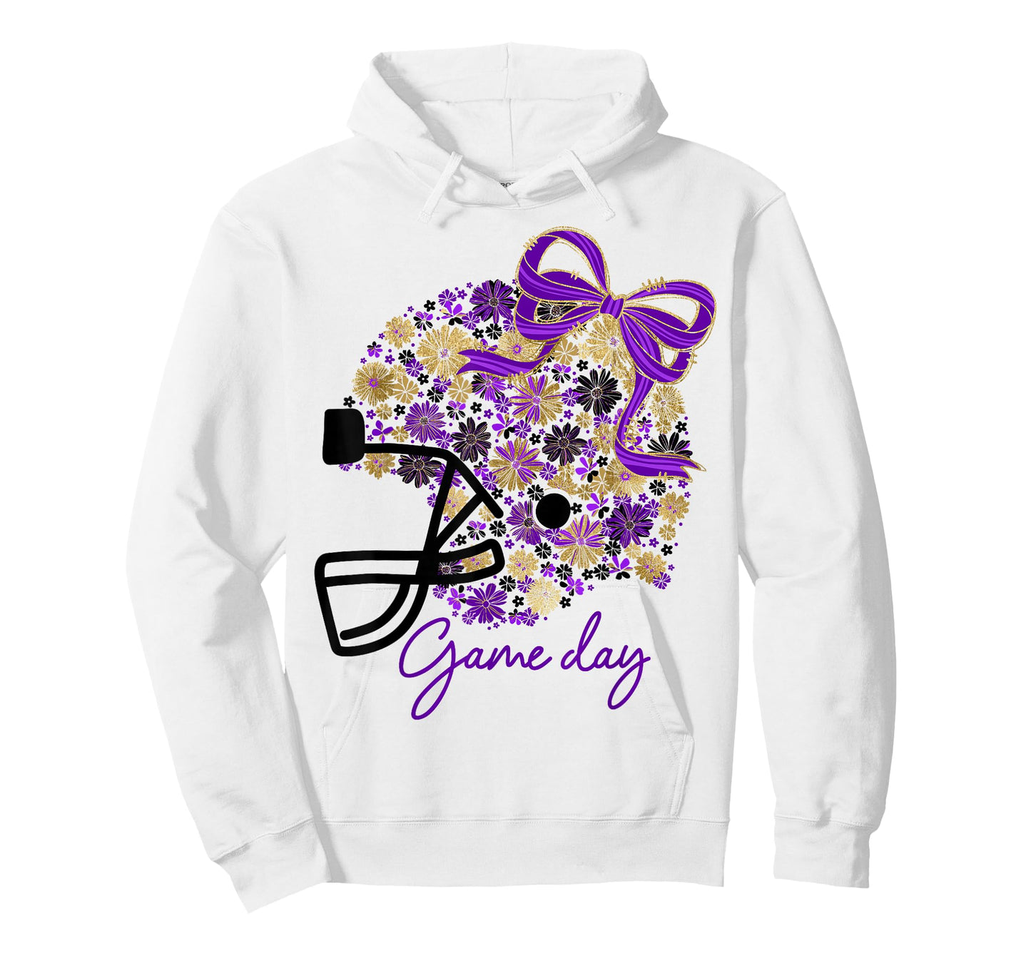 Floral Football Game Day Girly Team Spirit Purple Black Gold T-Shirt