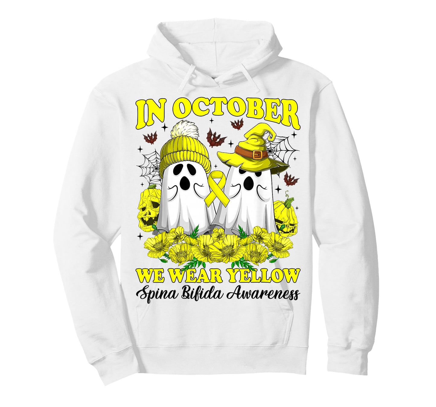 in October We Wear Yellow Spina Bifida Halloween Day Ghost T-Shirt