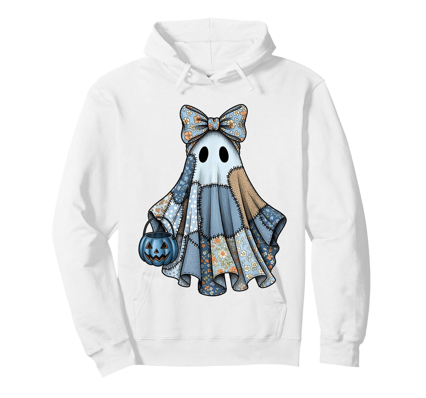 Girly Halloween Blue Denim Ghost Spooky Season Coquette Bow T-Shirt
