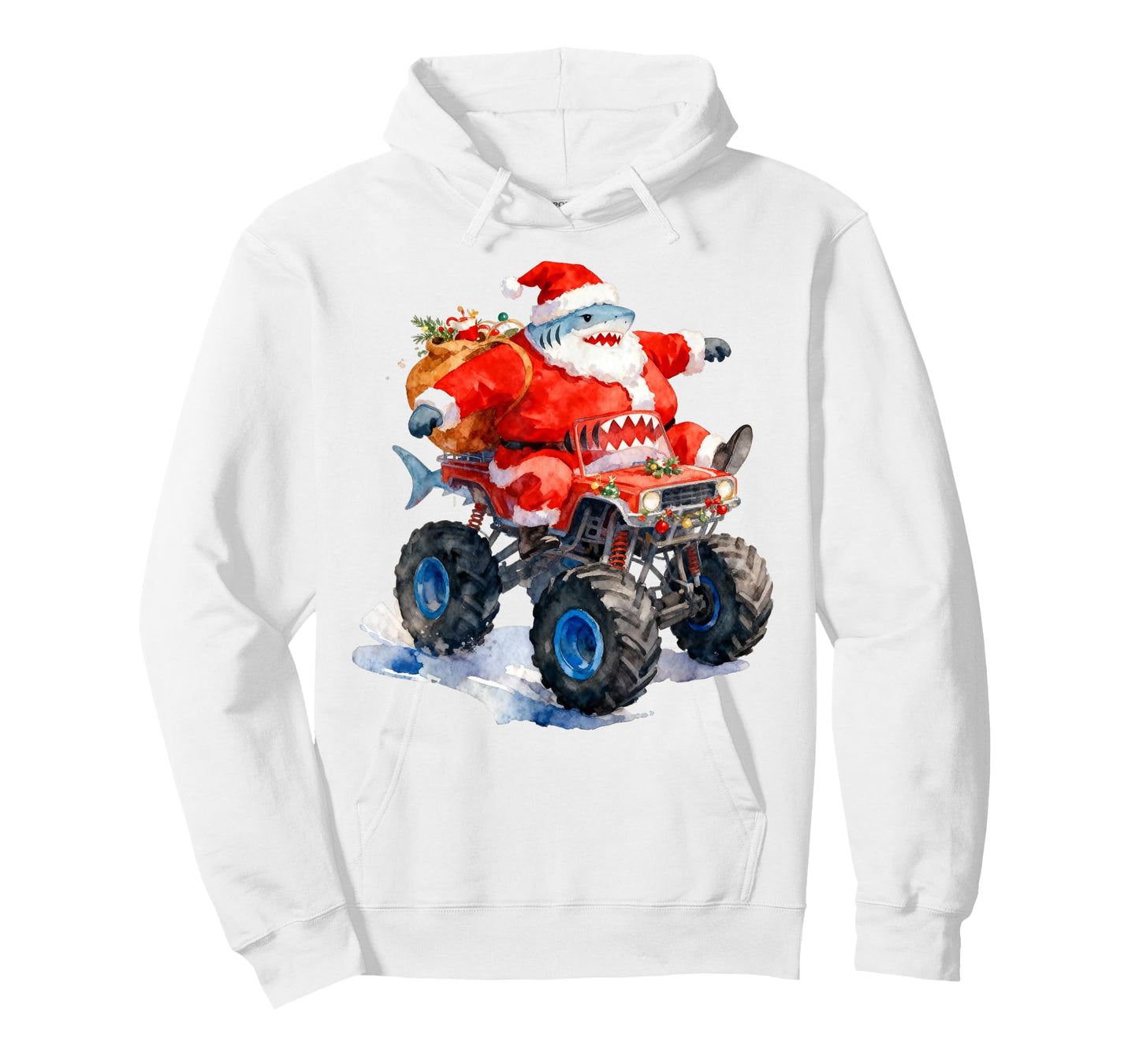 Funny Santa Shark Driving Monster Car Truck Christmas Day T-Shirt