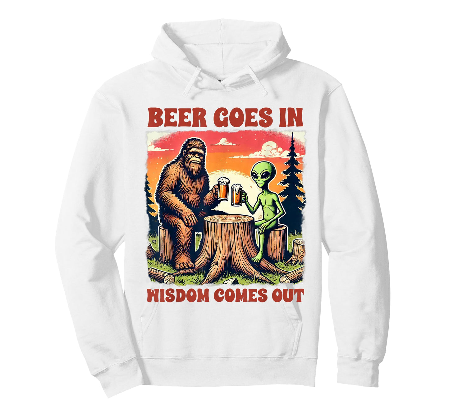 Beer Lover Bigfoot & Alien Beer Goes In Wisdom Comes Out T-Shirt