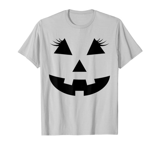 Jack O Lantern Face Pumpkin Eyelashes Hallowen Costume Funny T-Shirt