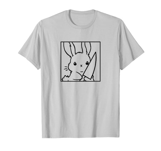 Coquette Cartoon Cute Kawaii Emote Angry Rabbit Bunny Knife T-Shirt
