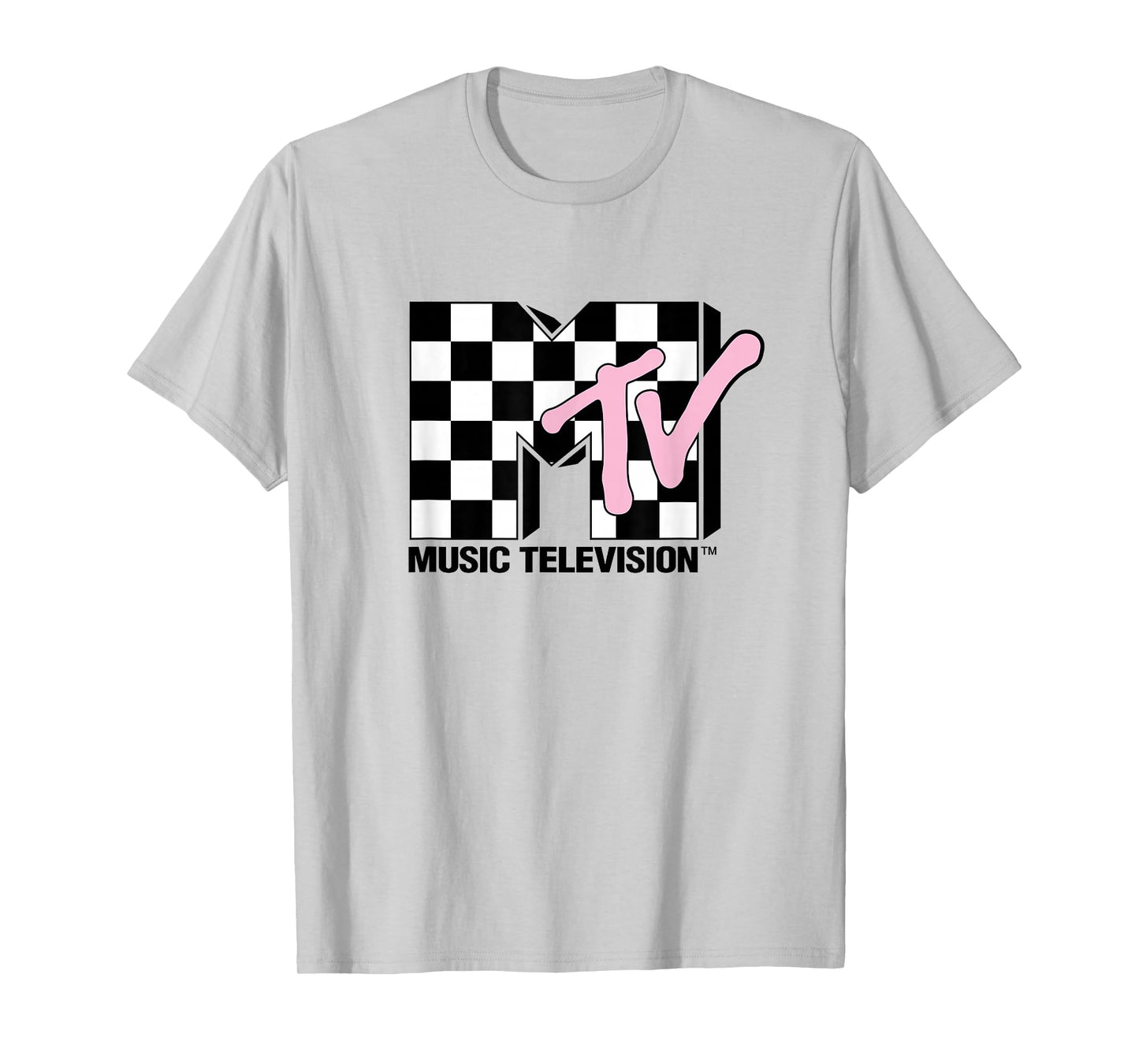 MTV Music Television Retro 80's Pink Neon Checkerboard Logo T-Shirt