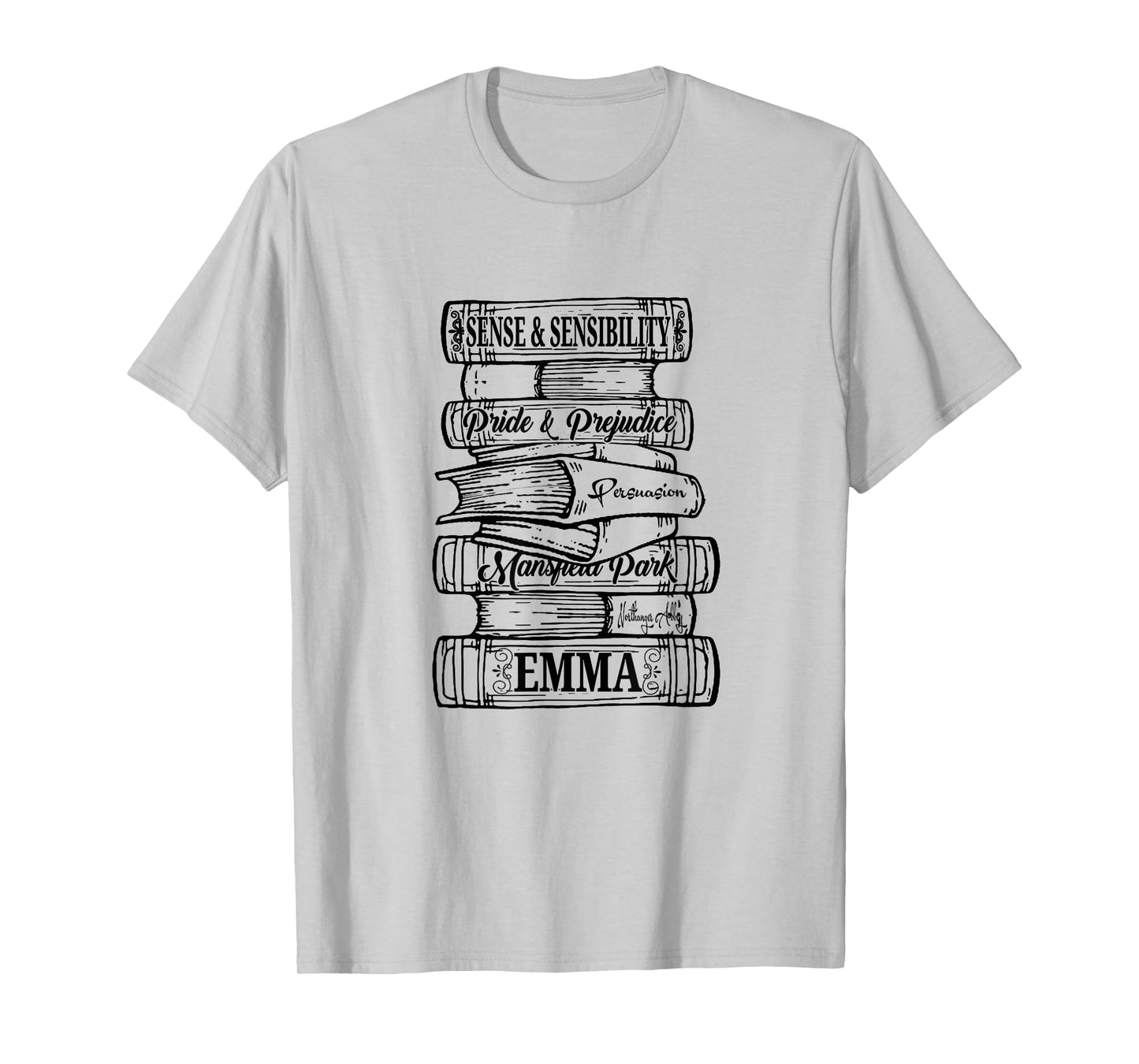 Jane Austen Pride and Prejudice & Mr. Darcy Book Stack Fans T-Shirt