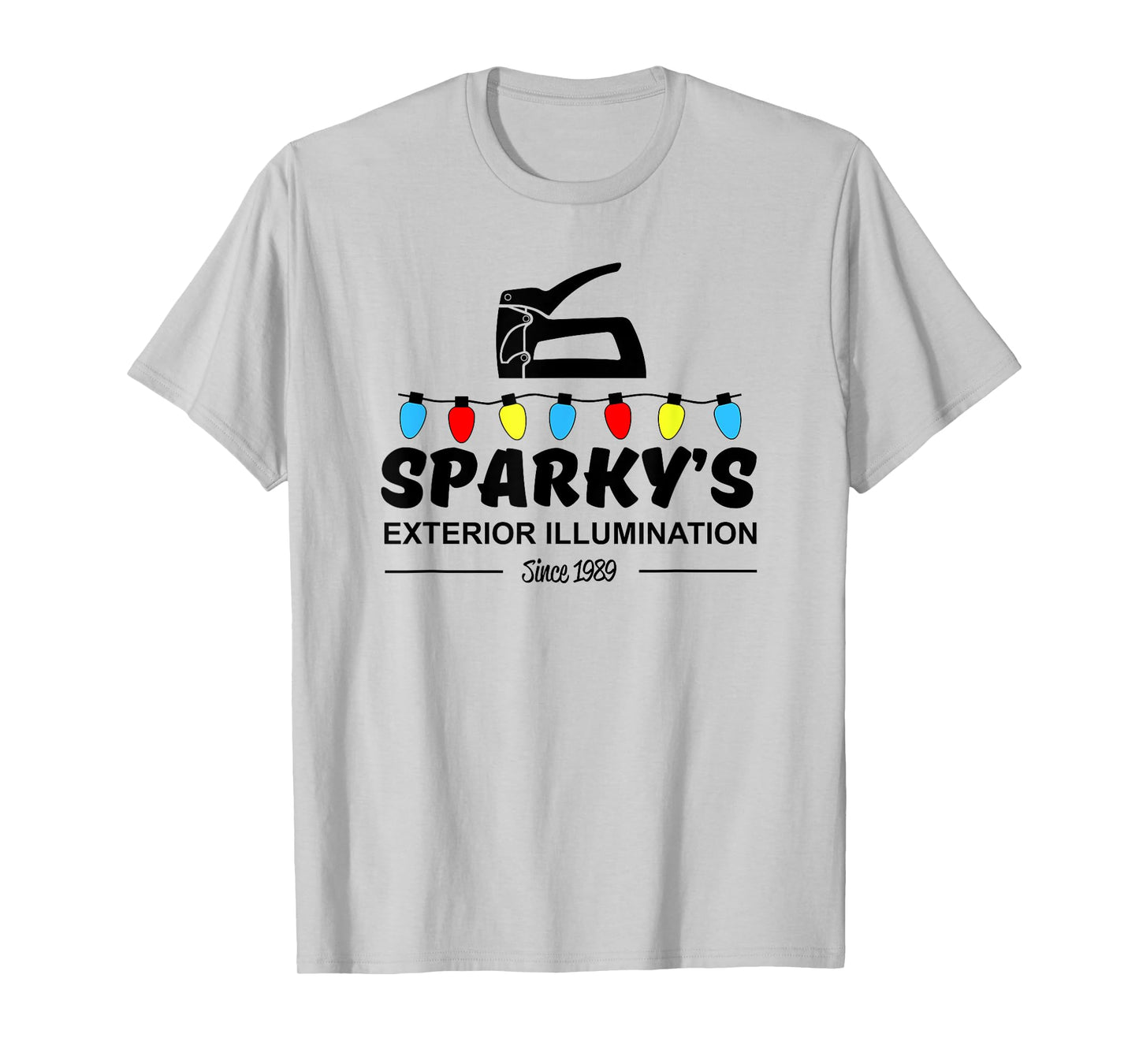 Womens Sparky's Exterior Illumination Christmas Lights t-shirt Large Slate
