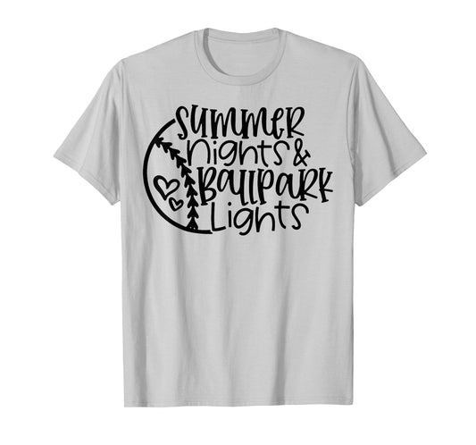 Summer Nights And Ballpark Lights Women Baseball Heart Quote T-Shirt