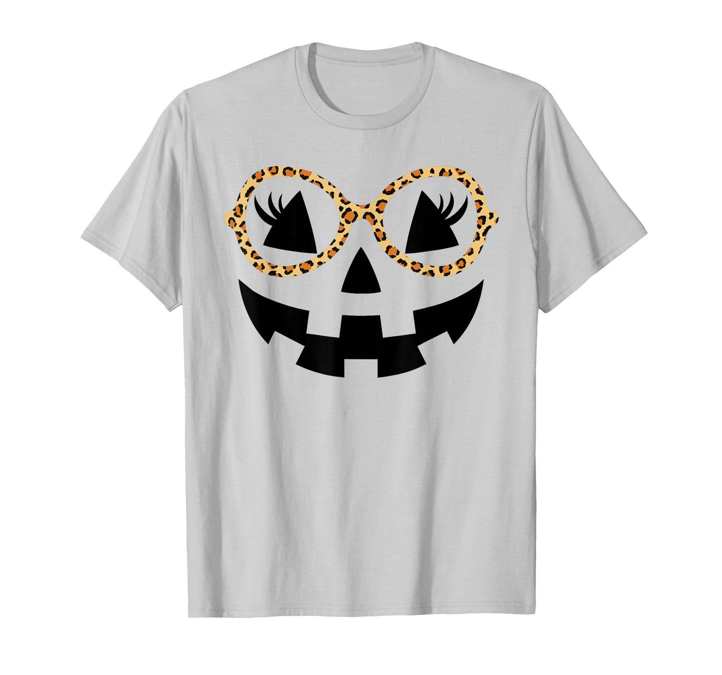 Jack O Lantern Face Pumpkin Halloween Cute Leopard Glasses T-Shirt