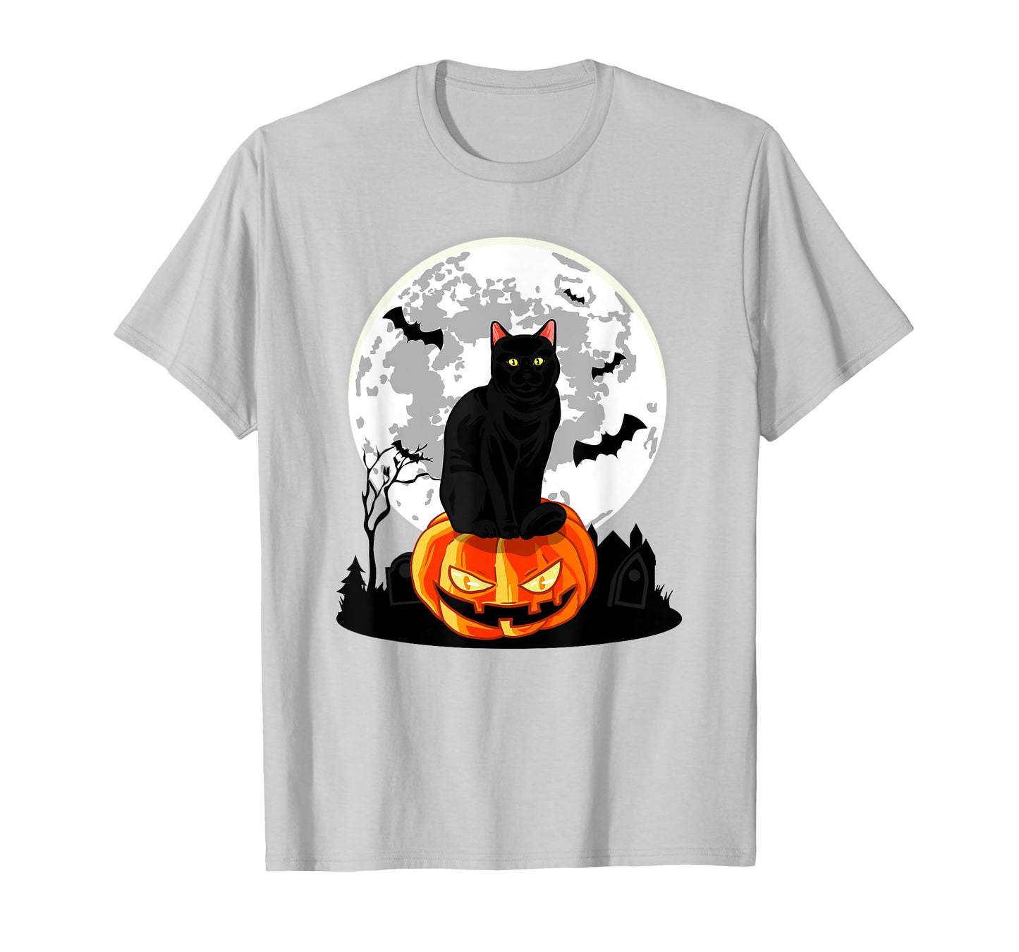 Black Cat On Pumpkin - Full Moon Halloween Costume T-Shirt