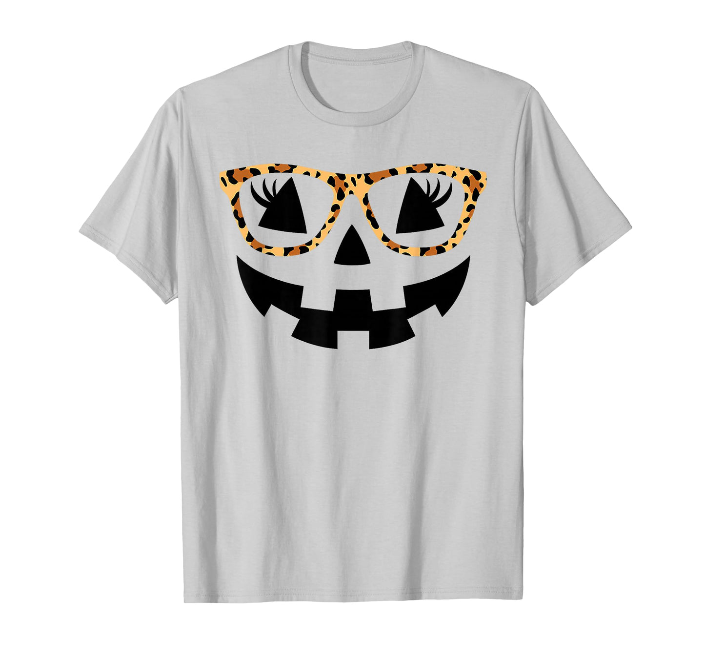Jack O Lantern Pumpkin Face Hallowen Leopard Print Glasses T-Shirt
