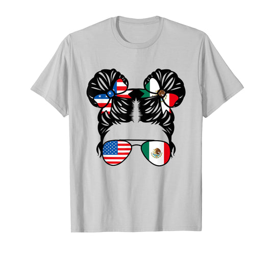 Half American Half Mexican Girl USA Mexico Flag Patriot T-Shirt Small