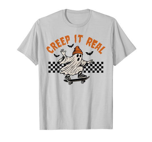 Creep It Real Ghost Skater Halloween Costume Men Boys Kids T-Shirt