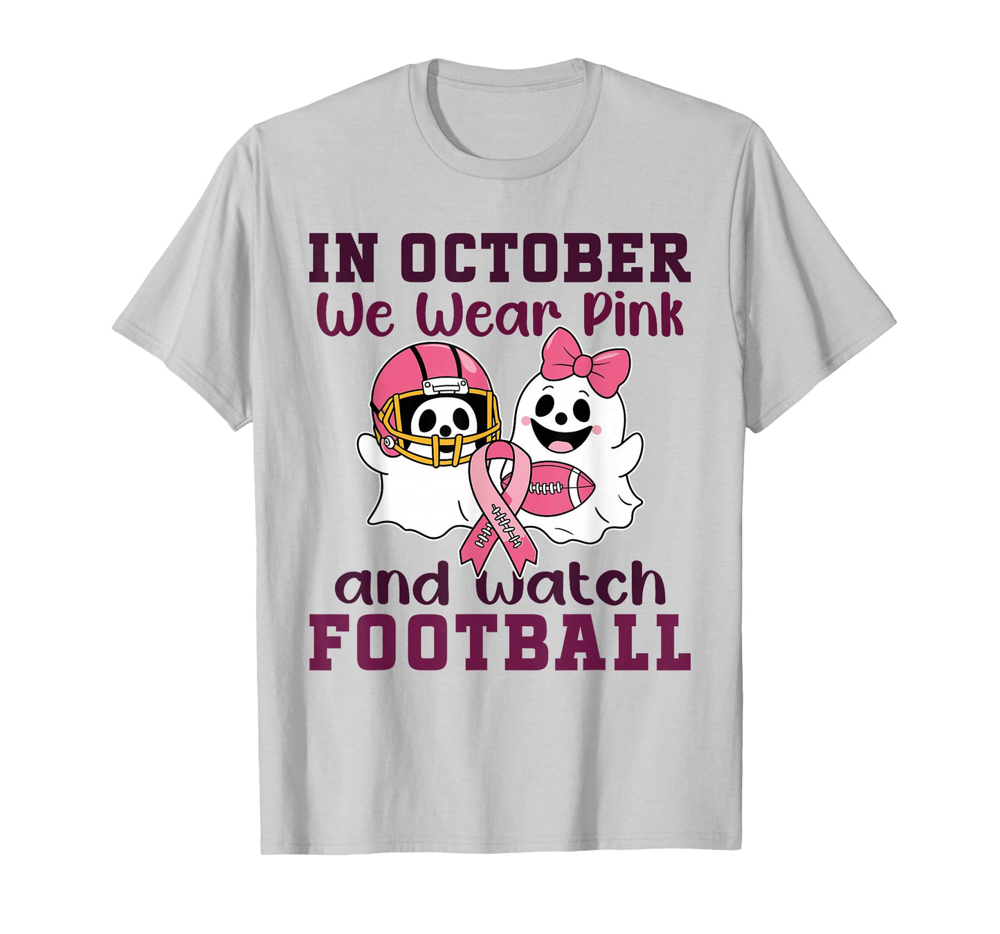 Football Breast Cancer Halloween in October we wear Pink Out T-Shirt
