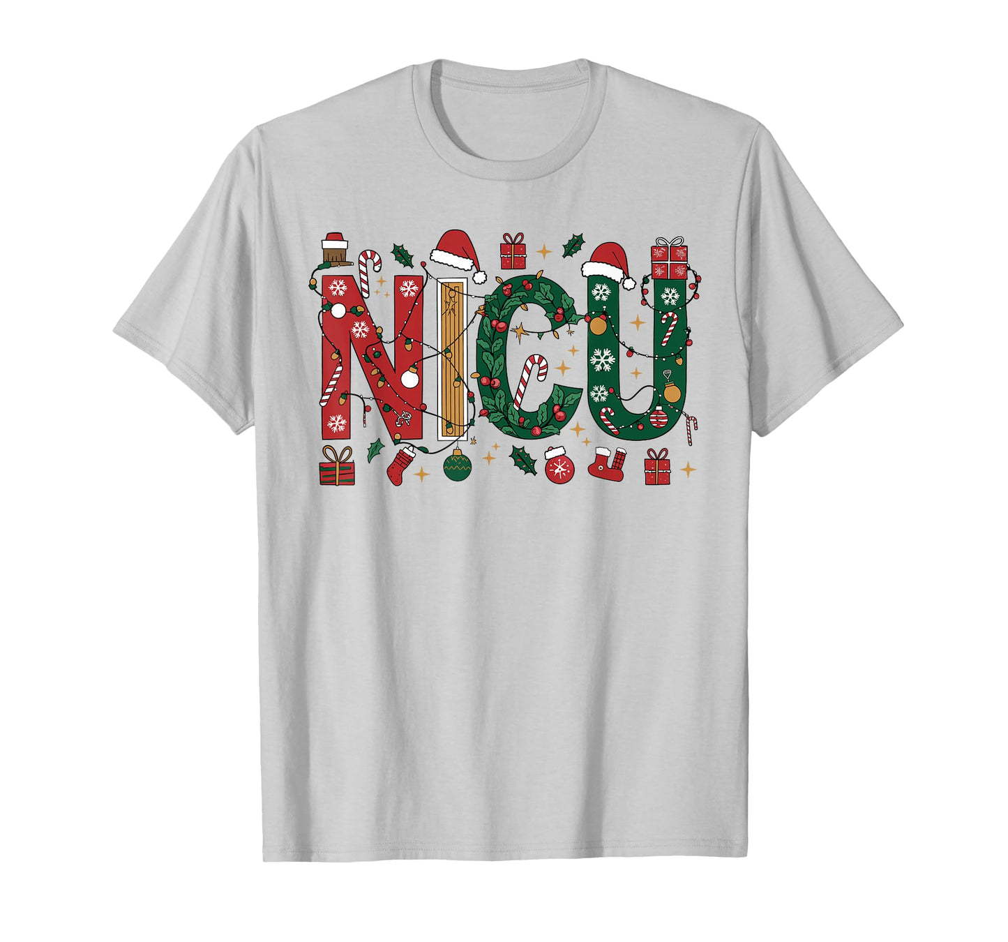 NICU Christmas Nurse Holiday Wreath Candy Cane Light Festive T-Shirt