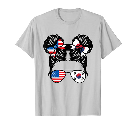 Half American South Korean Girl USA South Korea Flag Patriot T-Shirt