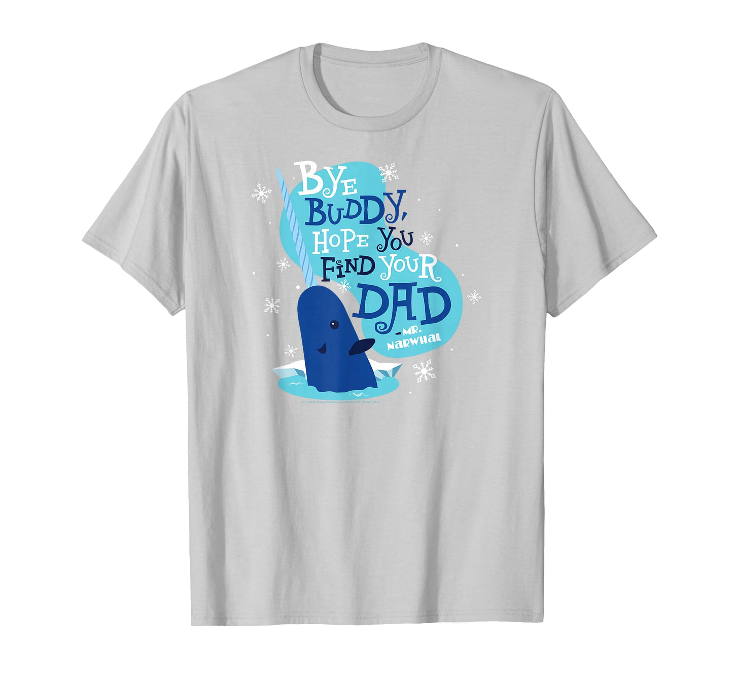 Elf Bye Buddy Narwhal Color Illustration Funny Christmas T-Shirt