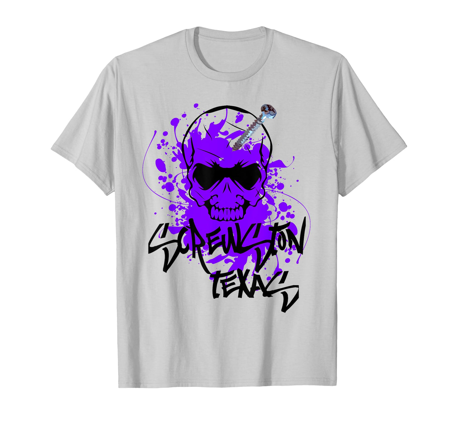 Screwston Texas | Screwhead Skeleton Skull with Purple Paint T-Shirt