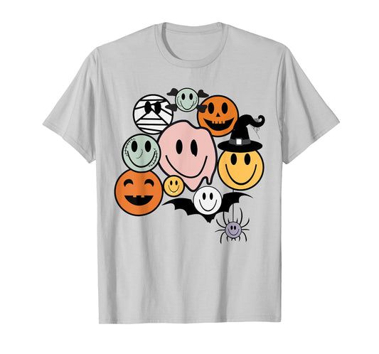 Funny Retro Halloween Smile Face Spooky Men Women Boy Girl T-Shirt