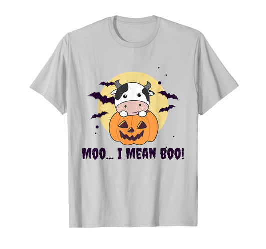 Moo I Mean Boo Cute Kawaii Halloween Cow Ghost T-Shirt