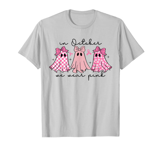 in October We Wear Pink Cute Ghost Women's Kids T-Shirt
