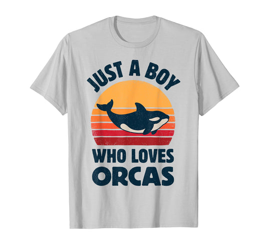 Killer Whale Just A Boy Who Loves Orcas Sea Animals Retro T-Shirt