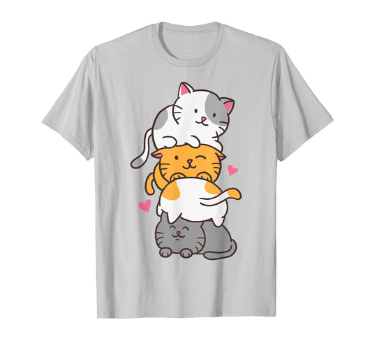 Cat Cats Cute Kitty Pile Anime Kawaii Neko Gift Cat Lovers T-Shirt for Men Women Kids