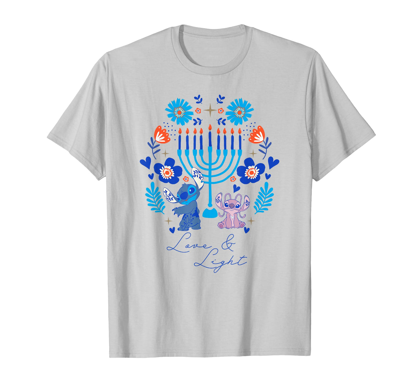 Disney Lilo & Stitch Hanukkah Love & Light Holiday Folk Art T-Shirt