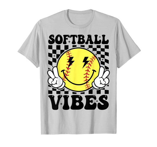 Softball Vibes Softball Retro Groovy Game Day Girls Women T-Shirt
