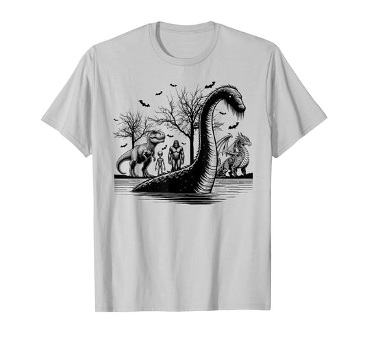 Halloween party bigfoot alien meet loch Ness dragon spooky T-Shirt