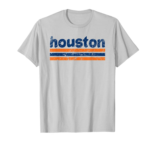 Houston Texas Three Stripe Vintage Weathered T-Shirt