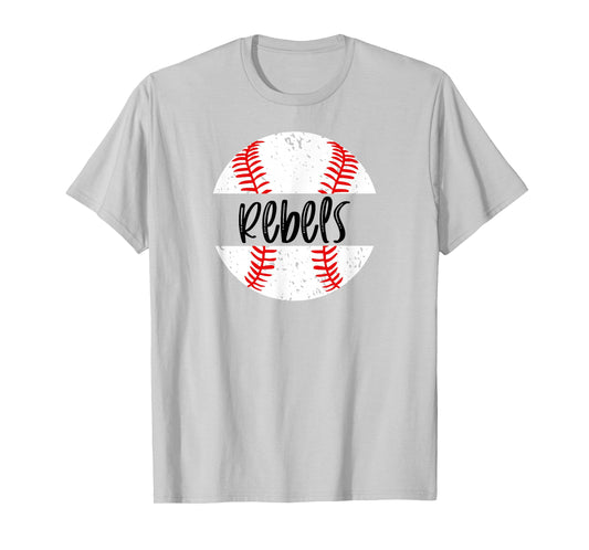 Rebels Baseball Team Mascot School Spirit Game Day T-Shirt