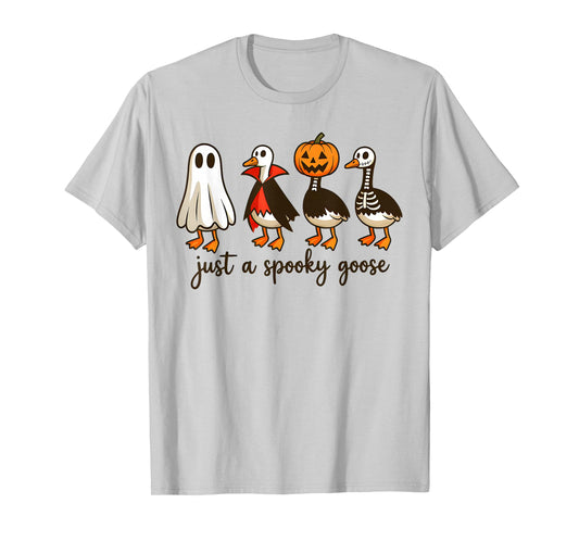 Just A Spooky Goose Skeleton Ghost Pumpkin Halloween Goose T-Shirt