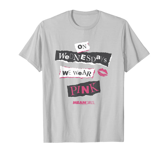 Mean Girls On Wednesdays We Wear Pink Big Chest Text Logo T-Shirt