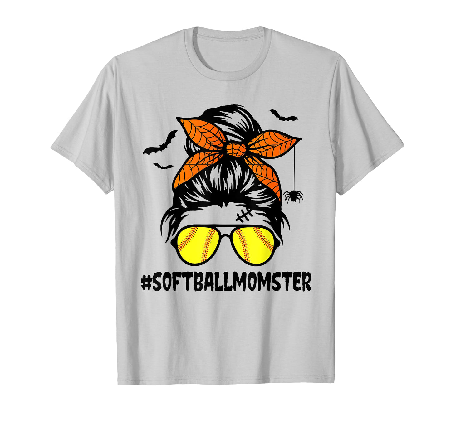 Softball Momster Shirt for Women Halloween Mom Messy Bun T-Shirt