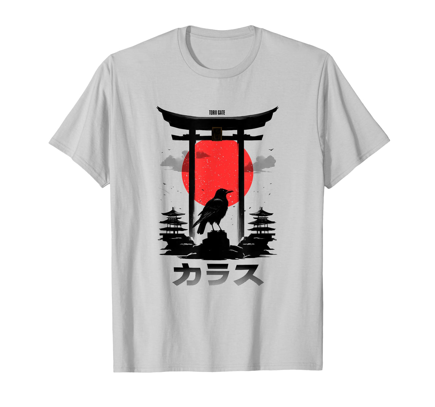 Japanese Aesthetic Red Rising Sun Raven Torii Gate Shinto T-Shirt