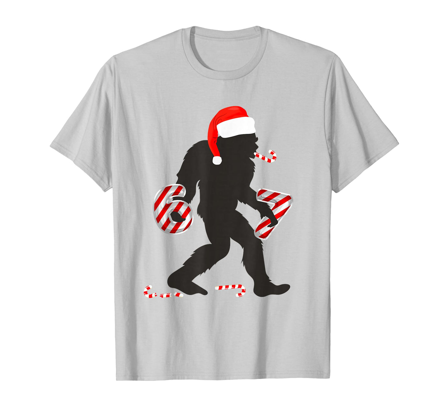 Funny 67 Meme with Bigfoot and Candy Canes Christmas 6 7 T-Shirt
