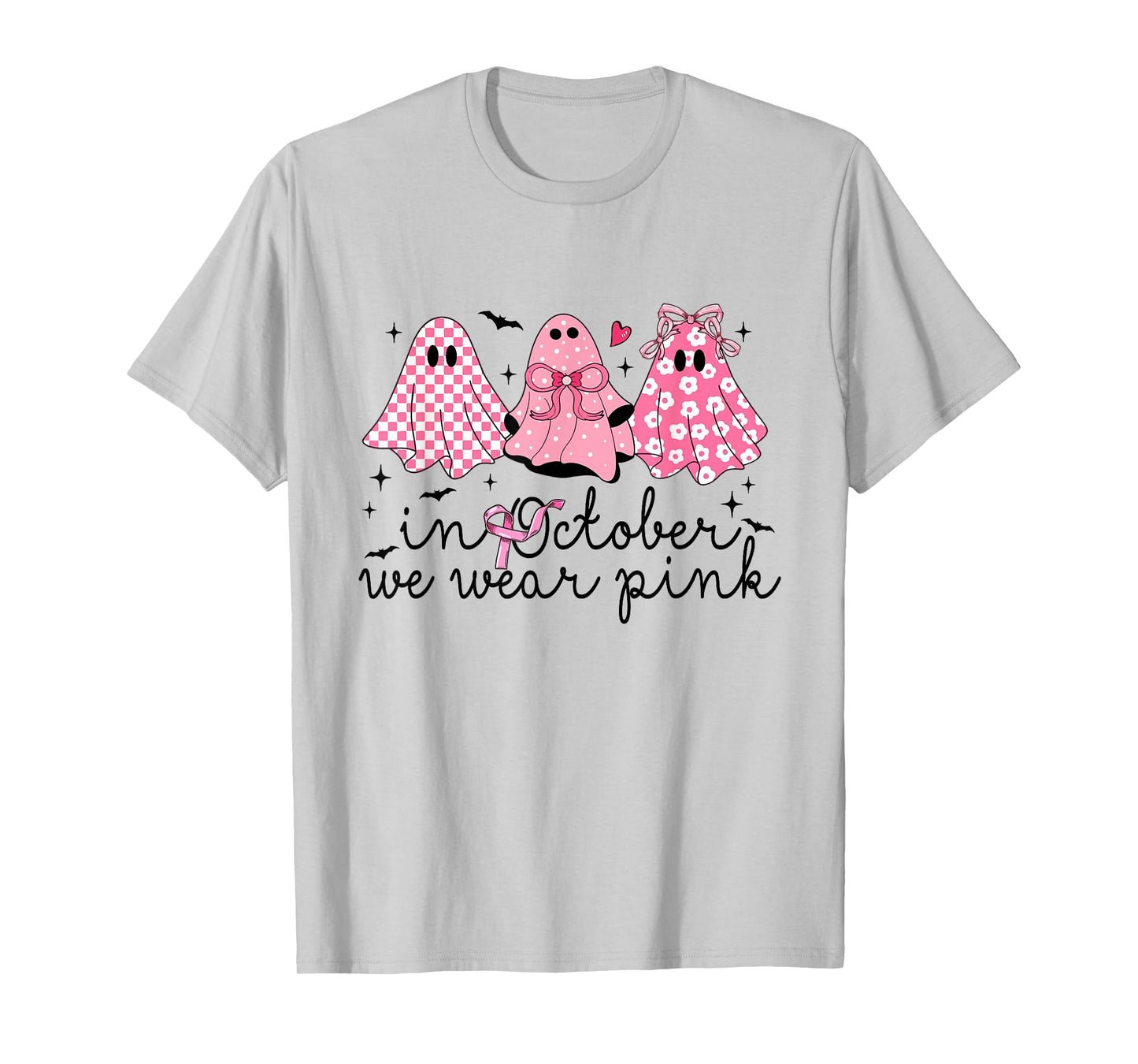 Breast Cancer Support Squad in October We Wear Pink Ghosts T-Shirt