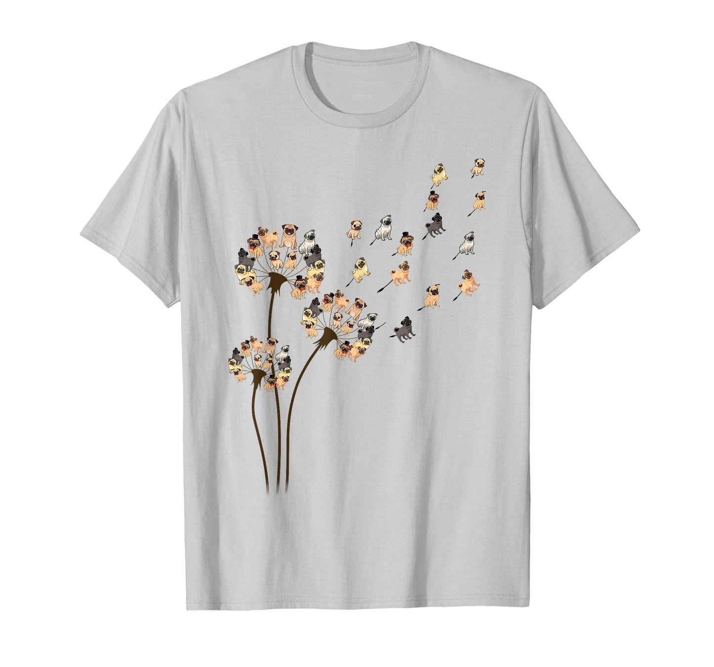 Flower Pug Dogs Dandelion Funny Animal Lovers Tees Men Women T-Shirt Small
