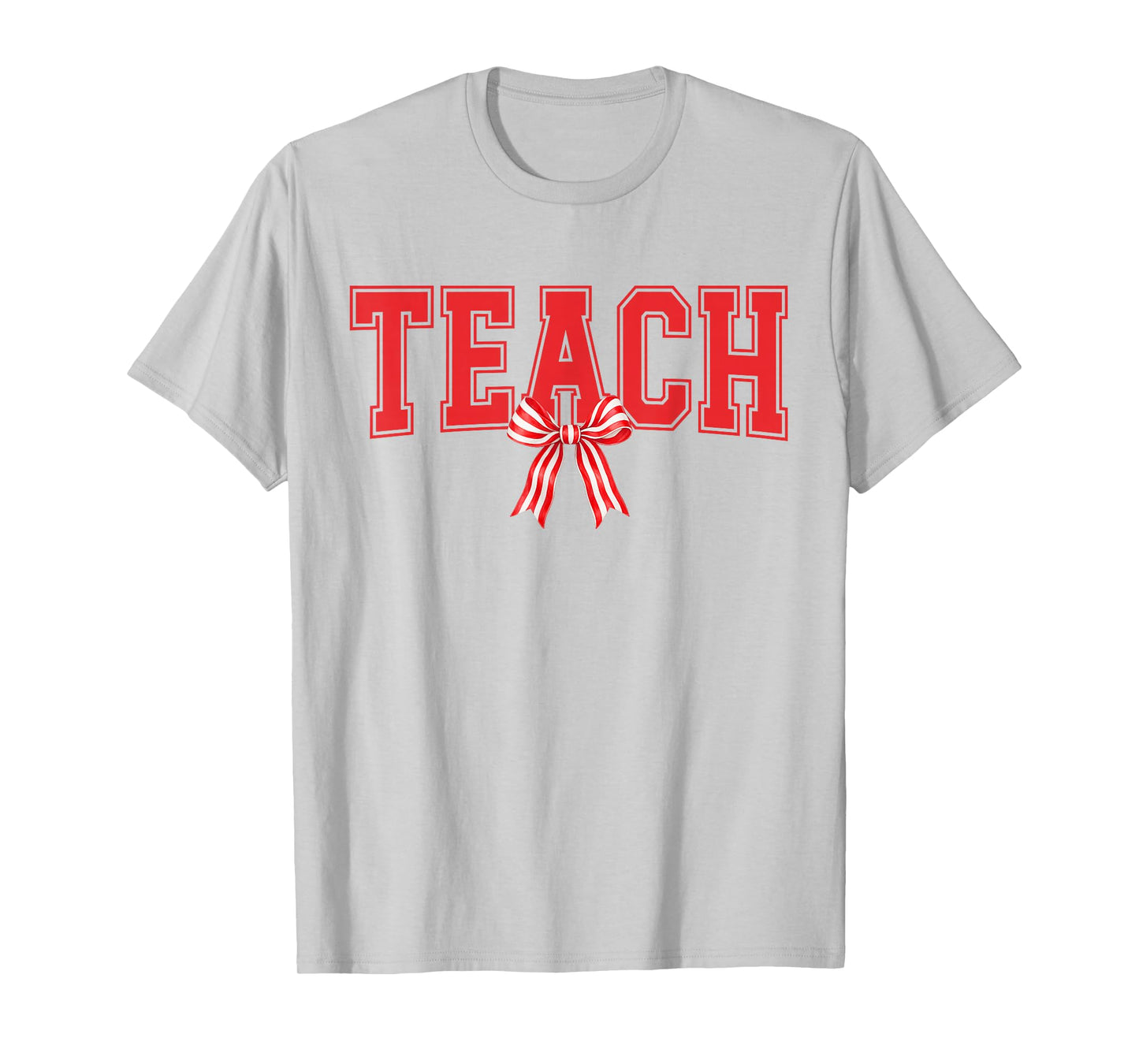 Teach Candy Cane Coquette Bow Cute Teacher Christmas T-Shirt