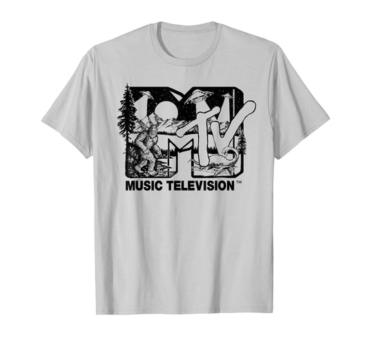 Mademark x MTV - Cryptid-Filled MTV Logo Feat. Bigfoot, UFO, & Nessie Outline T-Shirt
