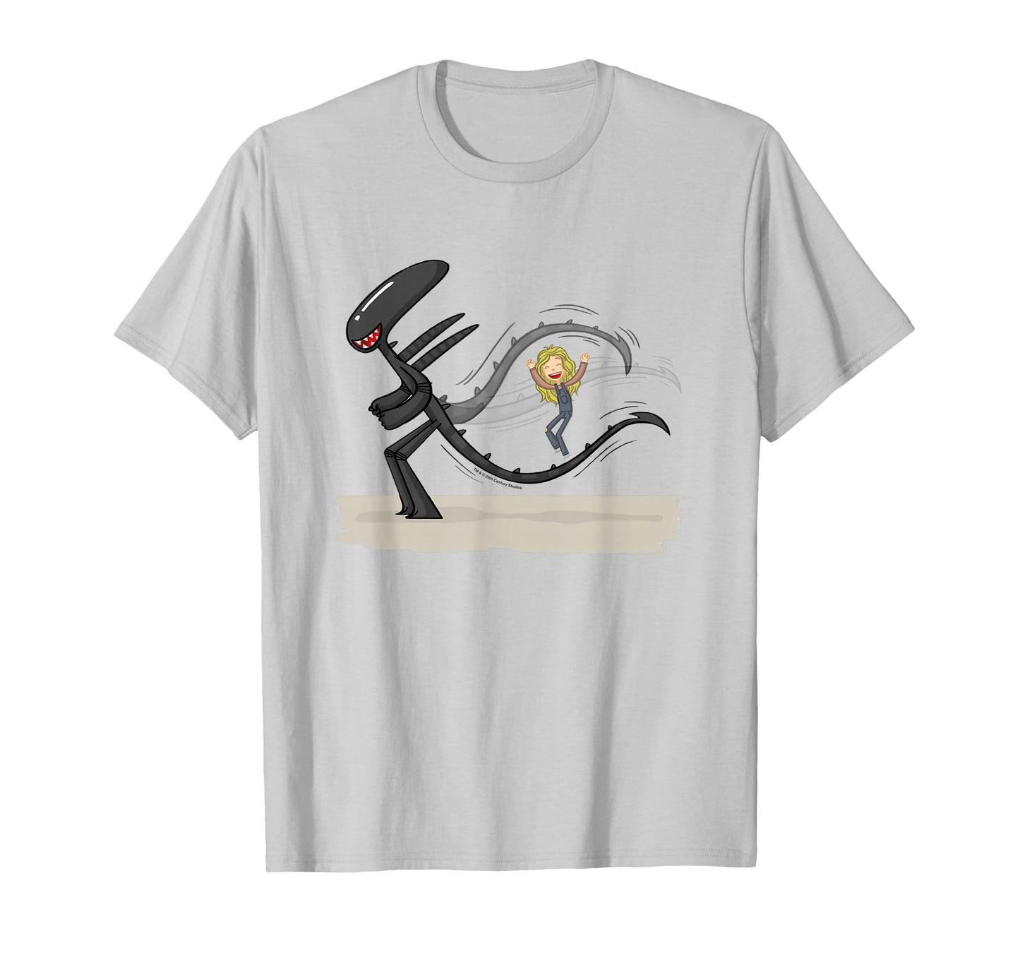 Aliens Cute Animated Xenomorph Jump Tail Big Chest Logo T-Shirt