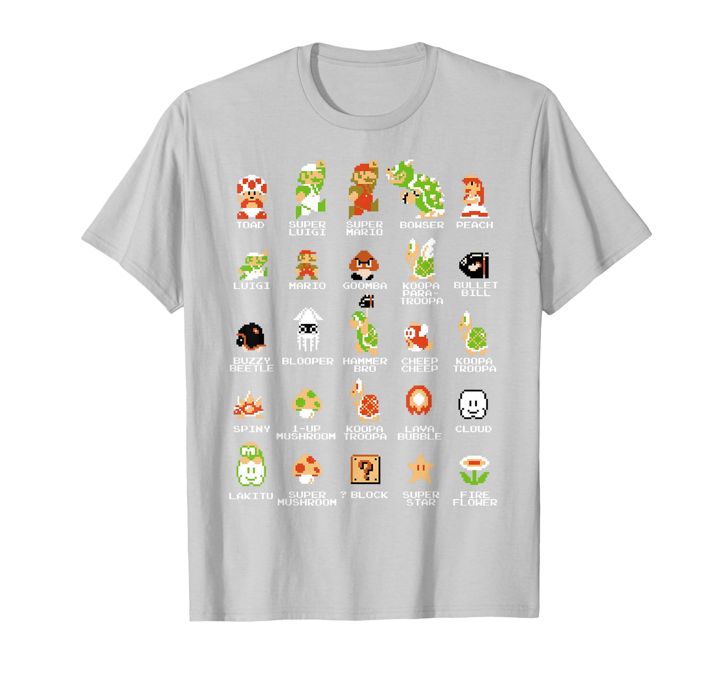 Nintendo Super Mario 8-bit Pixel Icons List Vintage T-Shirt T-Shirt